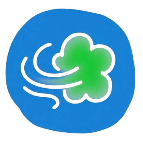 Unstable Fartcoin logo: a green gas cloud with wind swirls on a sky-blue rounded square